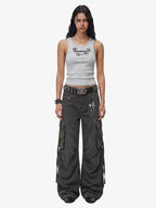 Washed Safety Pin Graphic Cargo Pants