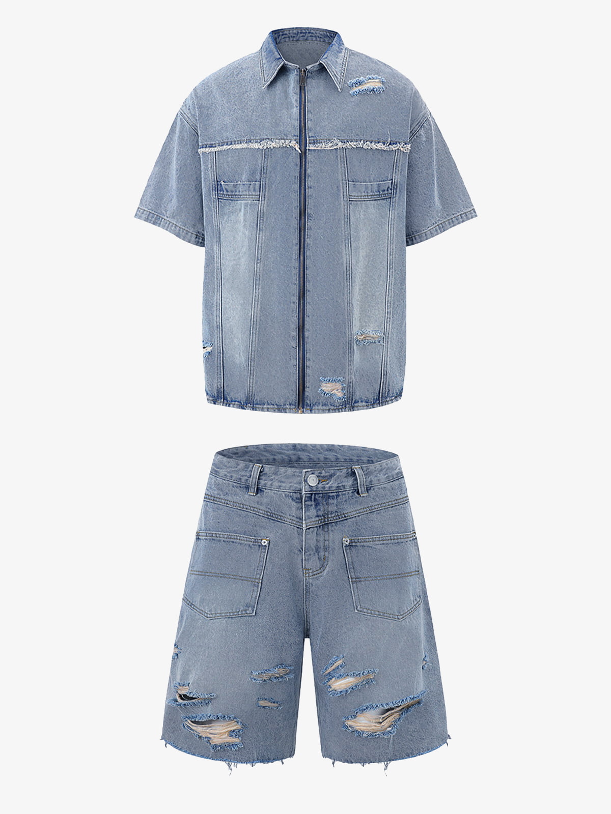 Denim Distressed Ripped Suit - 2460