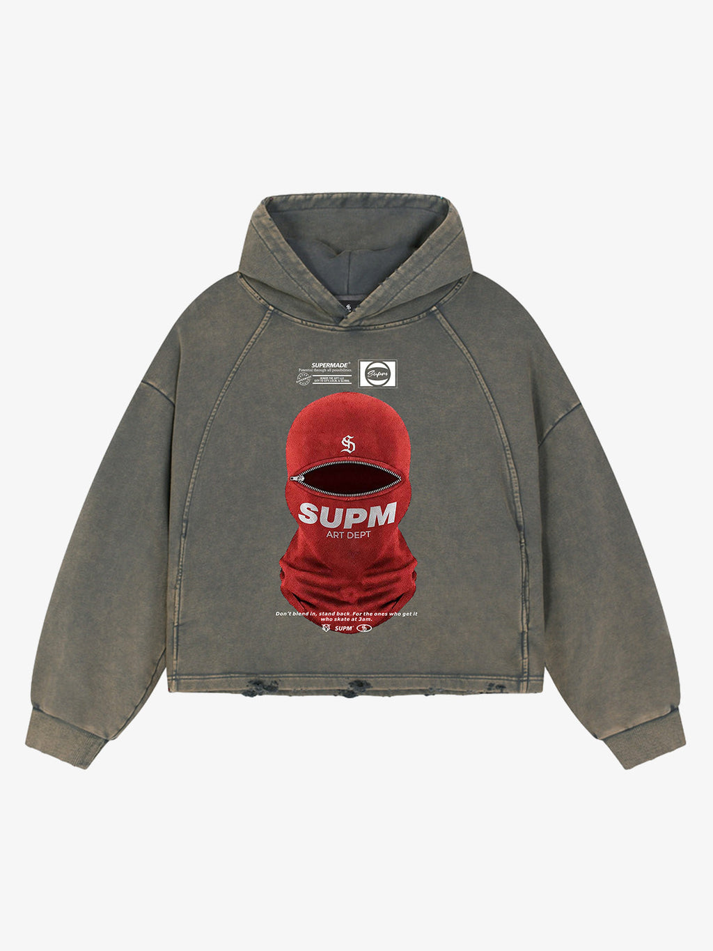 Retro Bandit Hat Graphic Distressed Cropped Hoodie