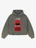 Retro Bandit Hat Graphic Distressed Cropped Hoodie
