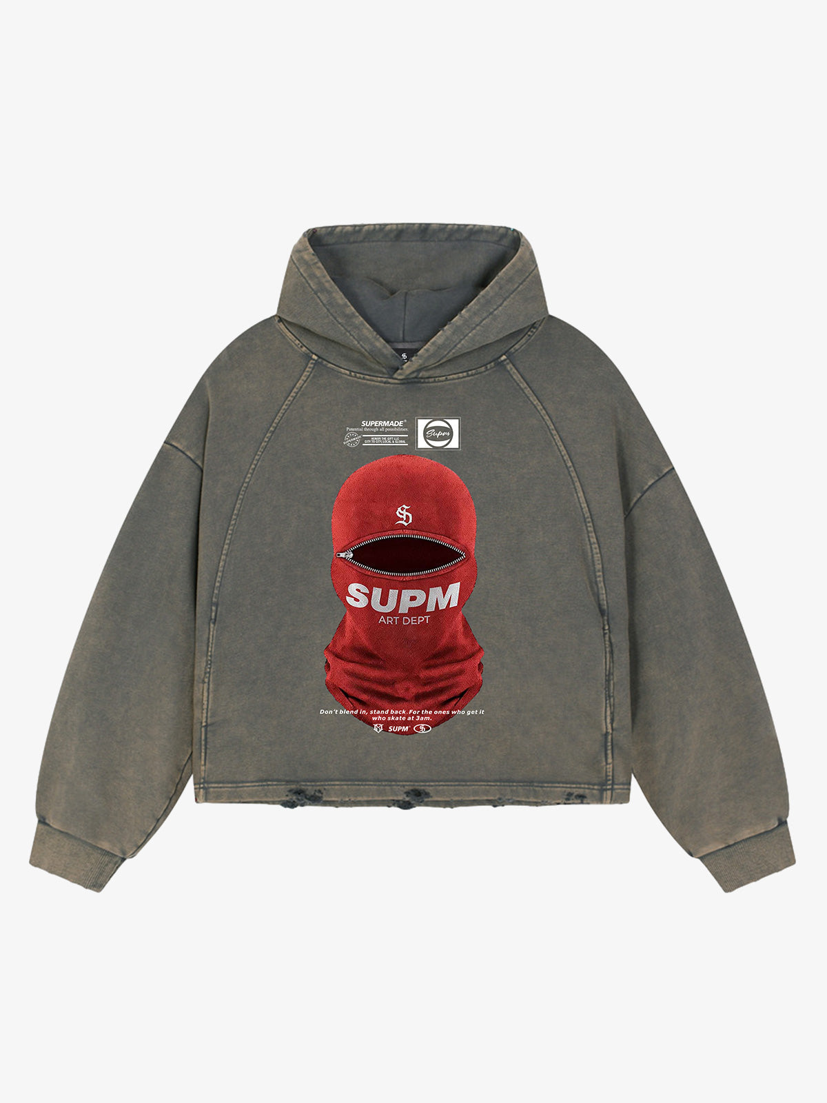 Retro Bandit Hat Graphic Distressed Cropped Hoodie