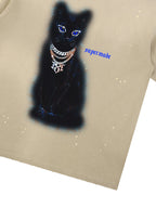 Splatter Design Chain Black Cat Graphic T-Shirt