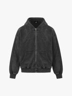 Vintage Washed Panel Construction Zip-Up Hoodie