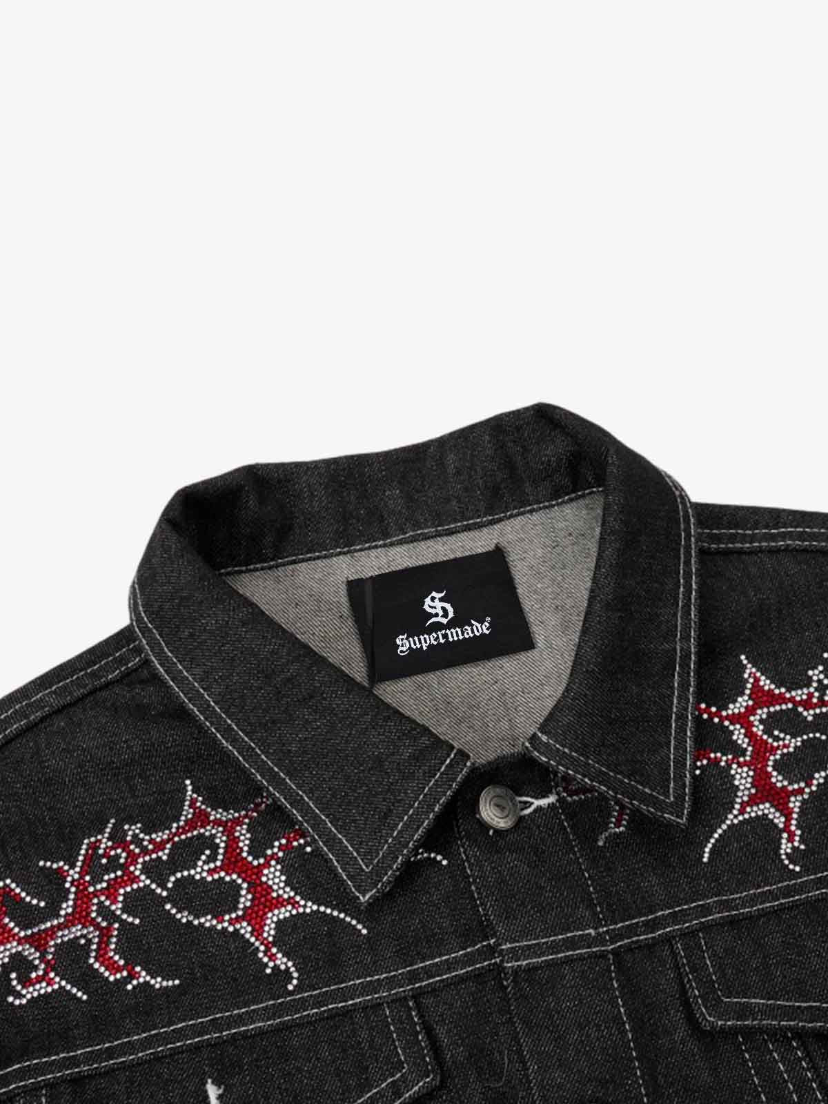 Rhinestone Thorn Graphic Denim Jacket