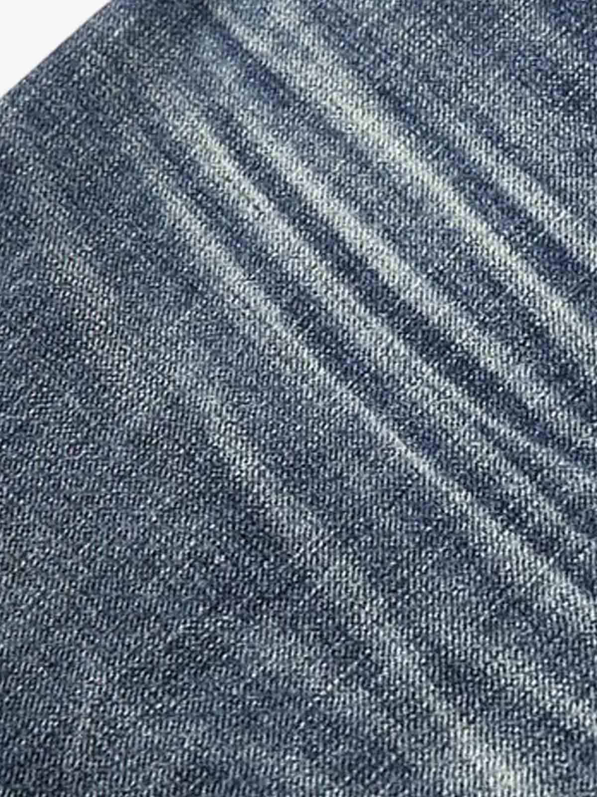 Vintage Washed Tiger Print Wide Leg Denim Jeans