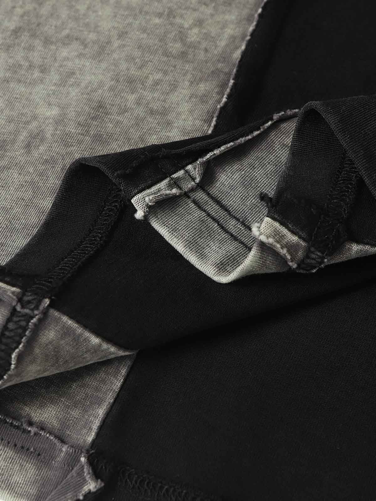 Washed Asymmetric Raw Edge Panel Knit T-Shirt