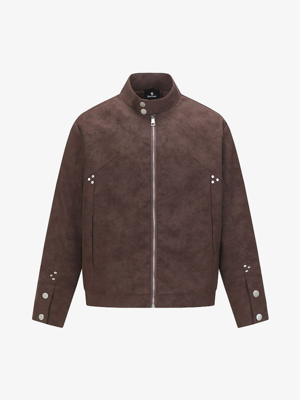 Suede Studded Zip Up Jacket