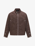 Suede Studded Zip Up Jacket