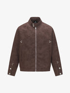 Suede Studded Zip Up Jacket