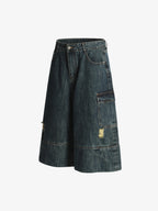 Deconstructed Multi-Pocket Cargo Denim Jorts