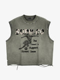 Distressed "SUPM.CO" Soccer Graphic Sleeveless T-Shirt
