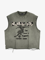 Distressed "SUPM.CO" Soccer Graphic Sleeveless T-Shirt