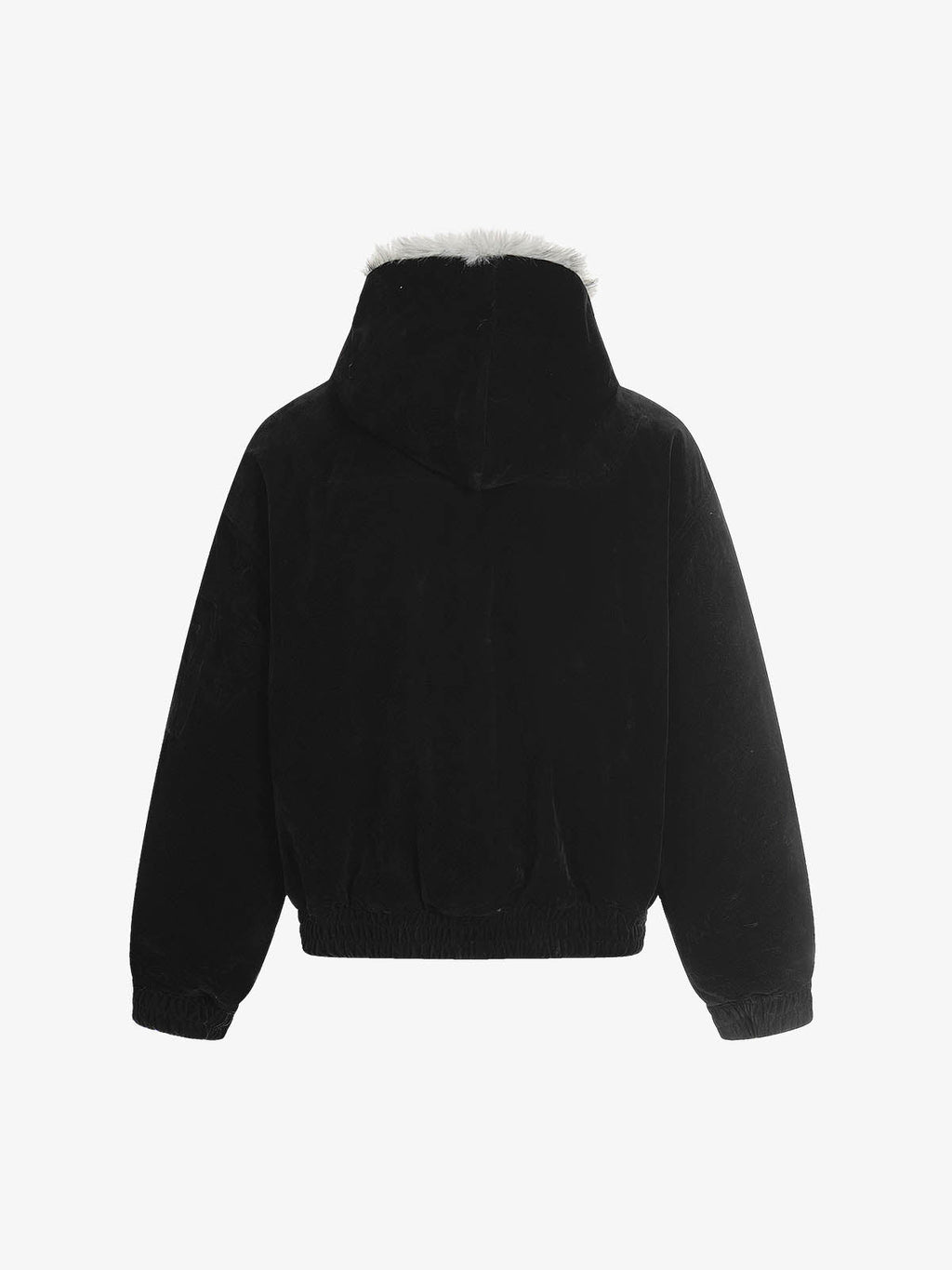 Streetwear Metal Clip Faux Fur Hooded Suede Bomber Jacket - 2597