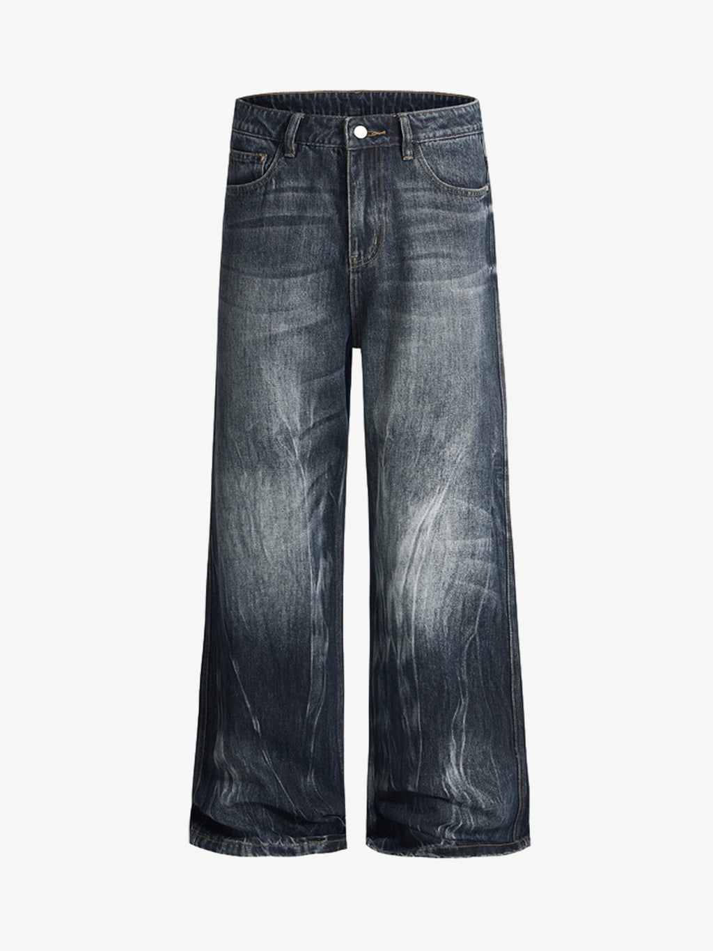 Vintage Distressed Wash Wide Leg Jeans