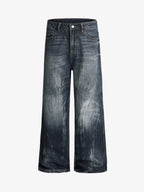 Vintage Distressed Wash Wide Leg Jeans
