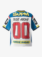 Color-Block Digital Print Mesh V-Neck Jersey