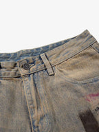 Retro Washed Brushstroke Baggy Jeans