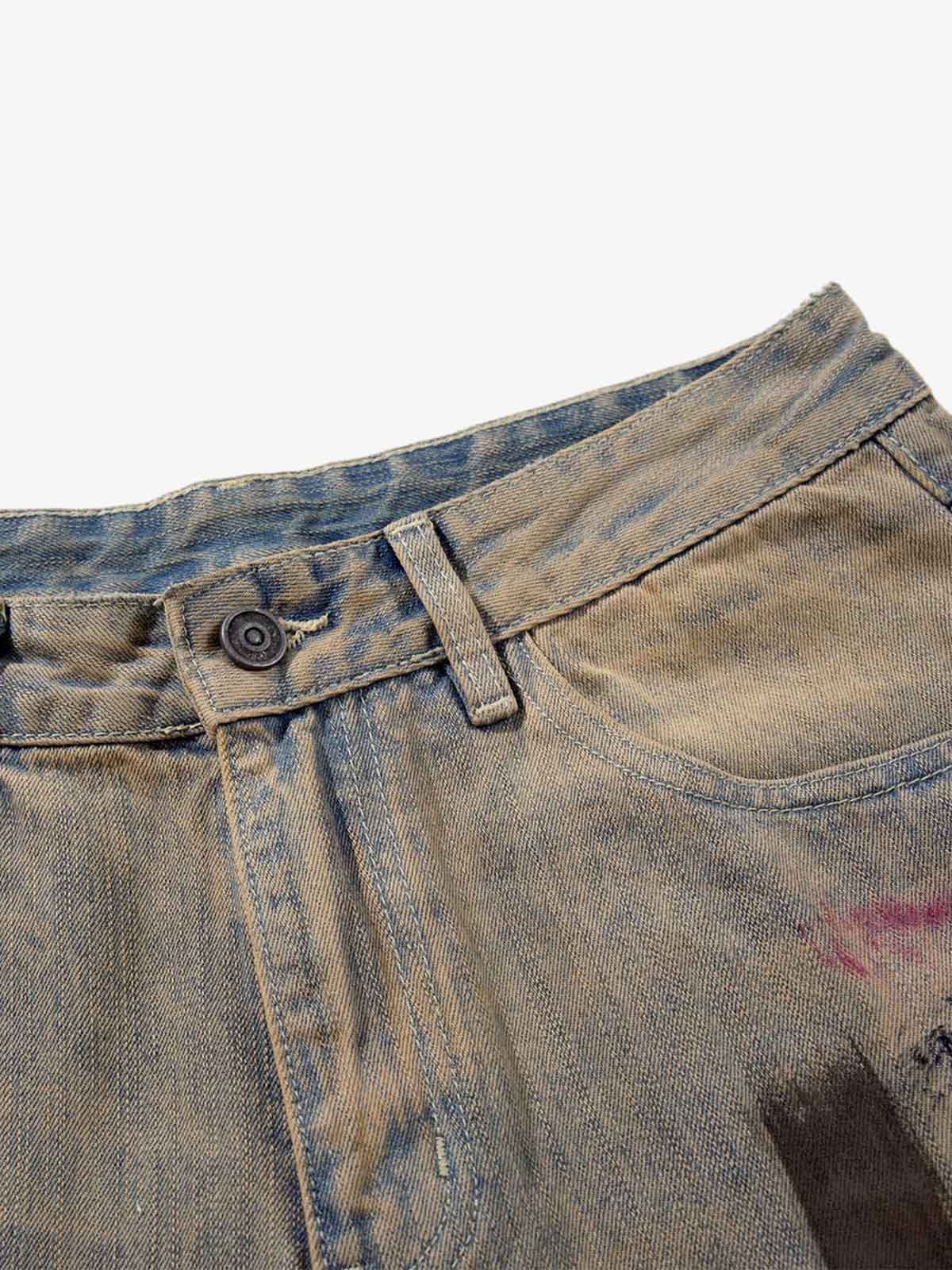 Retro Washed Brushstroke Baggy Jeans