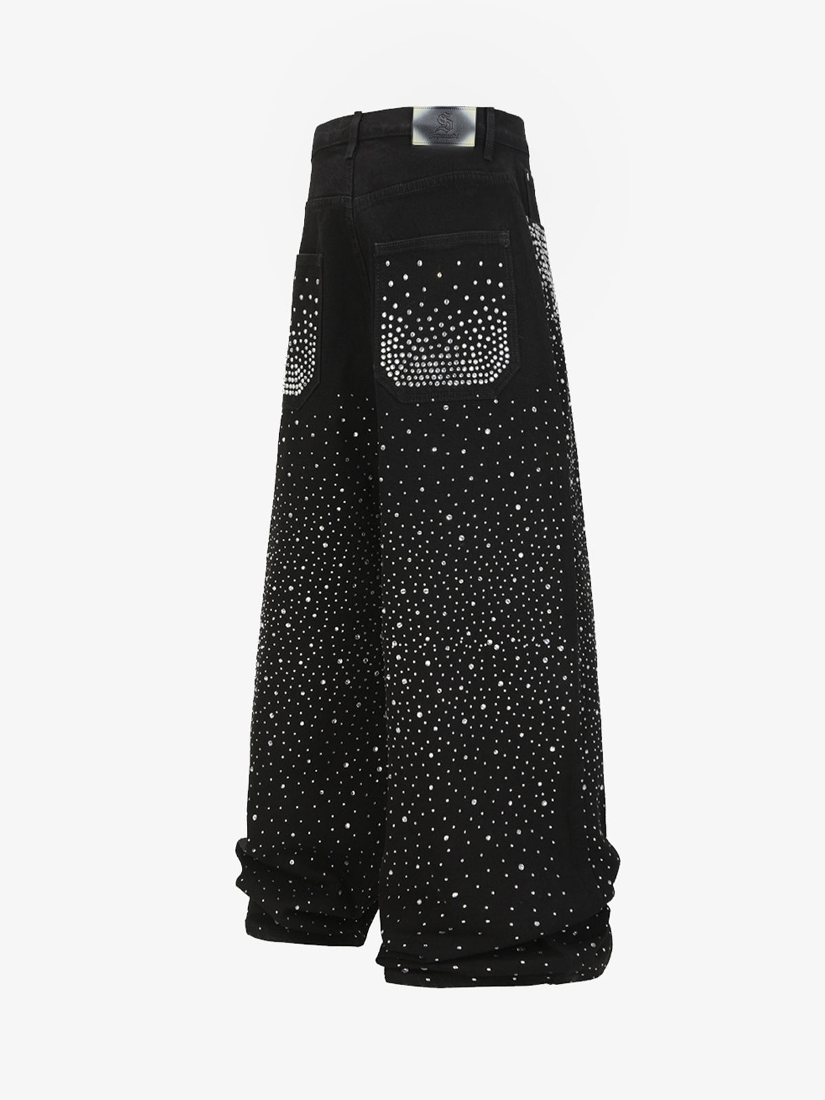 Retro Denim Full Rhinestone Design Baggy Jeans - 2545