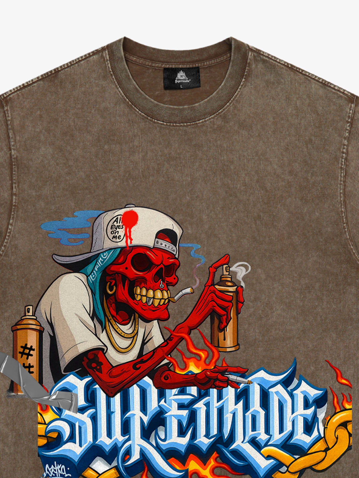 Street Skull Graffiti Artist Flame Flower Font T-Shirt
