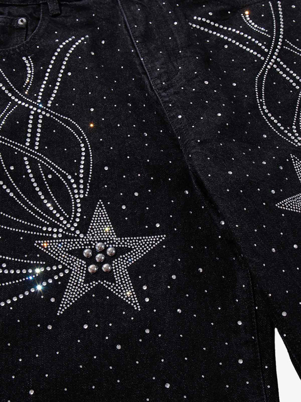 Star Rhinestone Embellished Baggy Jeans