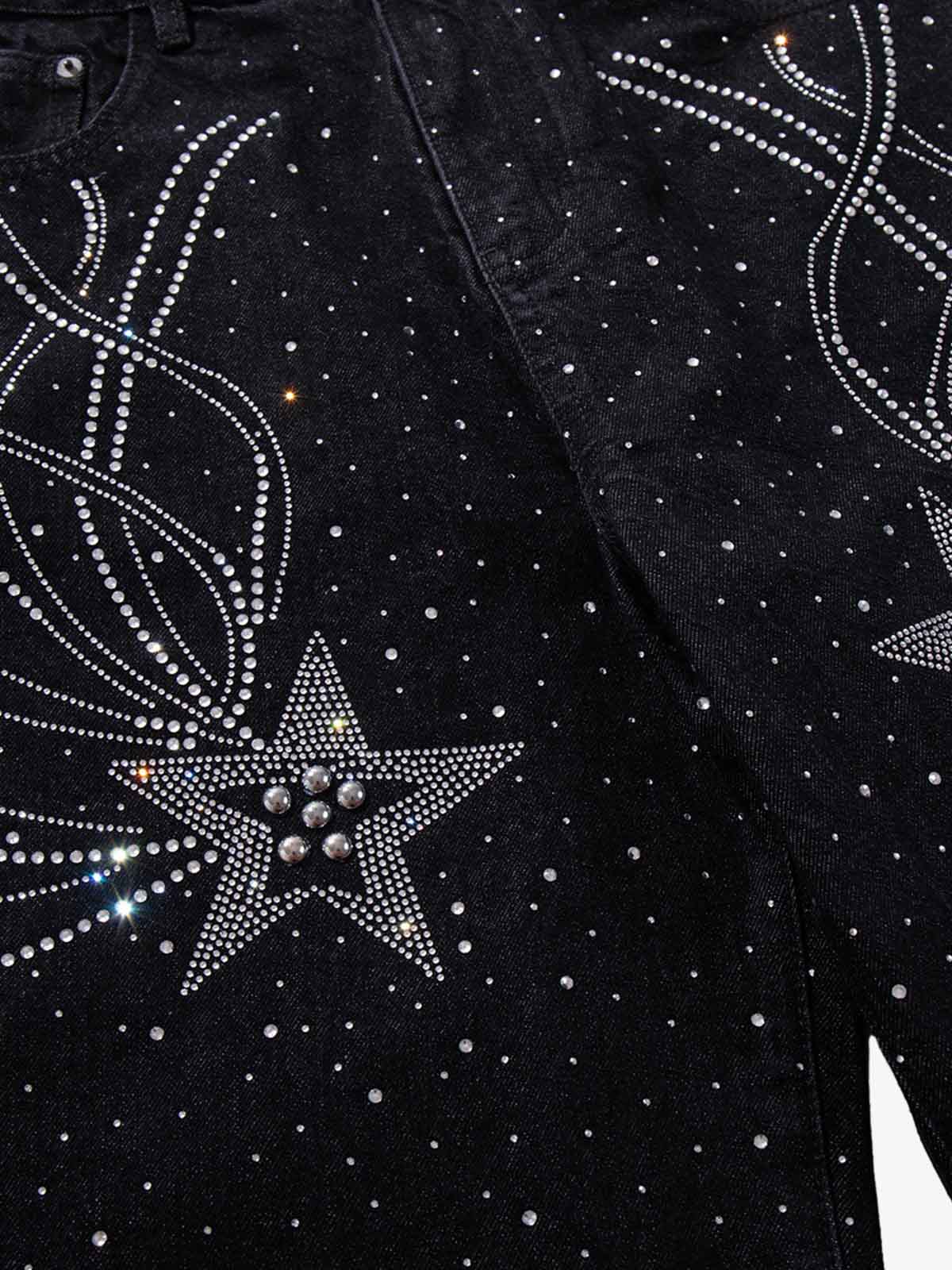 Star Rhinestone Embellished Baggy Jeans