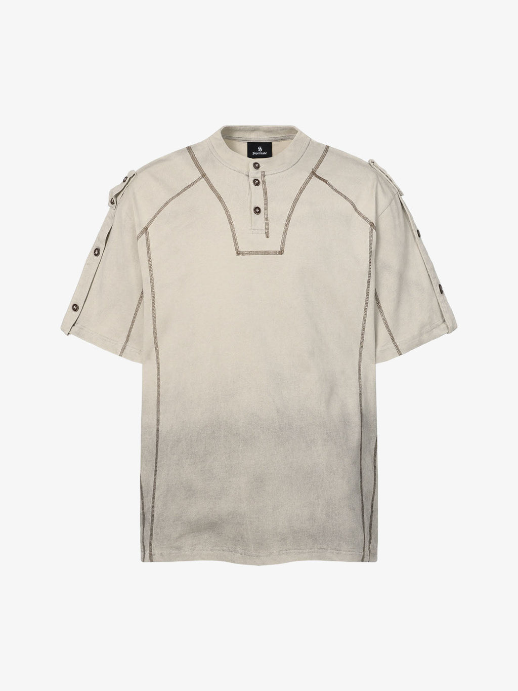 Vintage-Inspired Ombré Wash Henley Detail T-Shirt