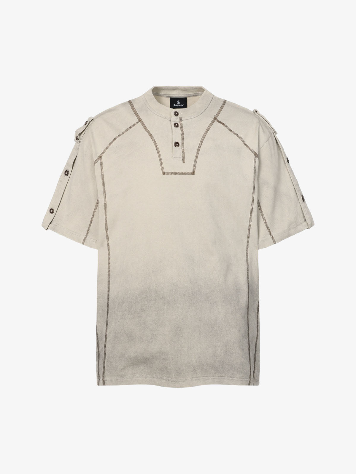 Vintage-Inspired Ombré Wash Henley Detail T-Shirt