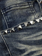 Vintage Washed Studded Pocket Flared Jeans - 2617