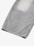 Retro Washed Distressed Curved Blade Wide-Leg Jeans