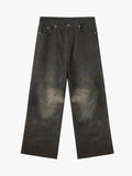 Washed Distressed Paint Effect Canvas Wide Leg Pants
