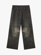 Washed Distressed Paint Effect Canvas Wide Leg Pants