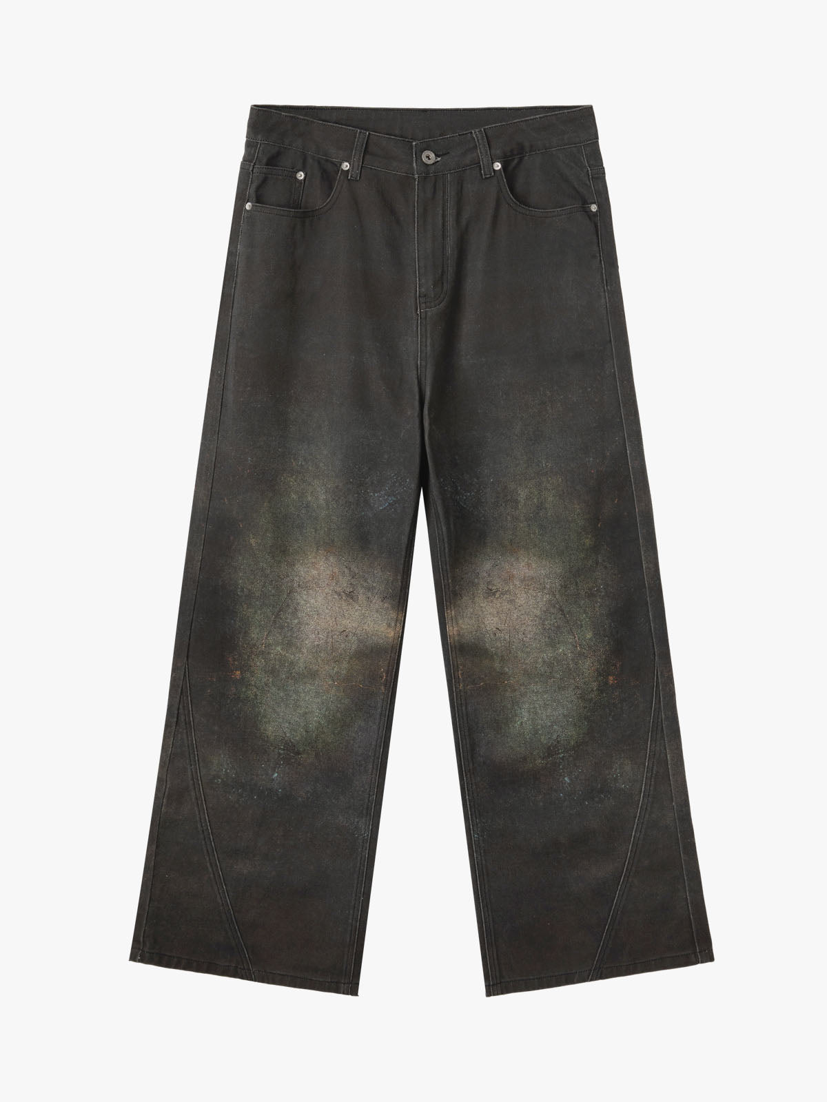 Washed Distressed Paint Effect Canvas Wide Leg Pants