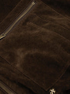 Utility Faux Shearling Collar Suede Look Zip Up Jacket