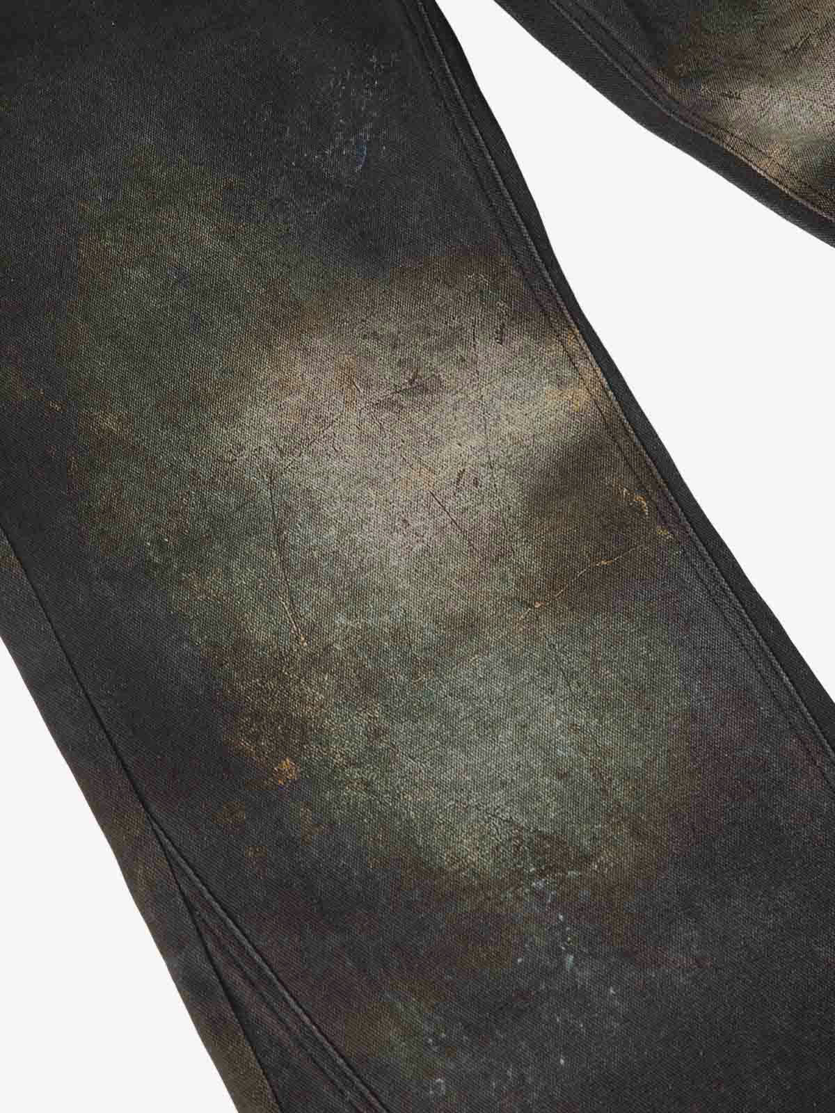 Washed Distressed Paint Effect Canvas Wide Leg Pants