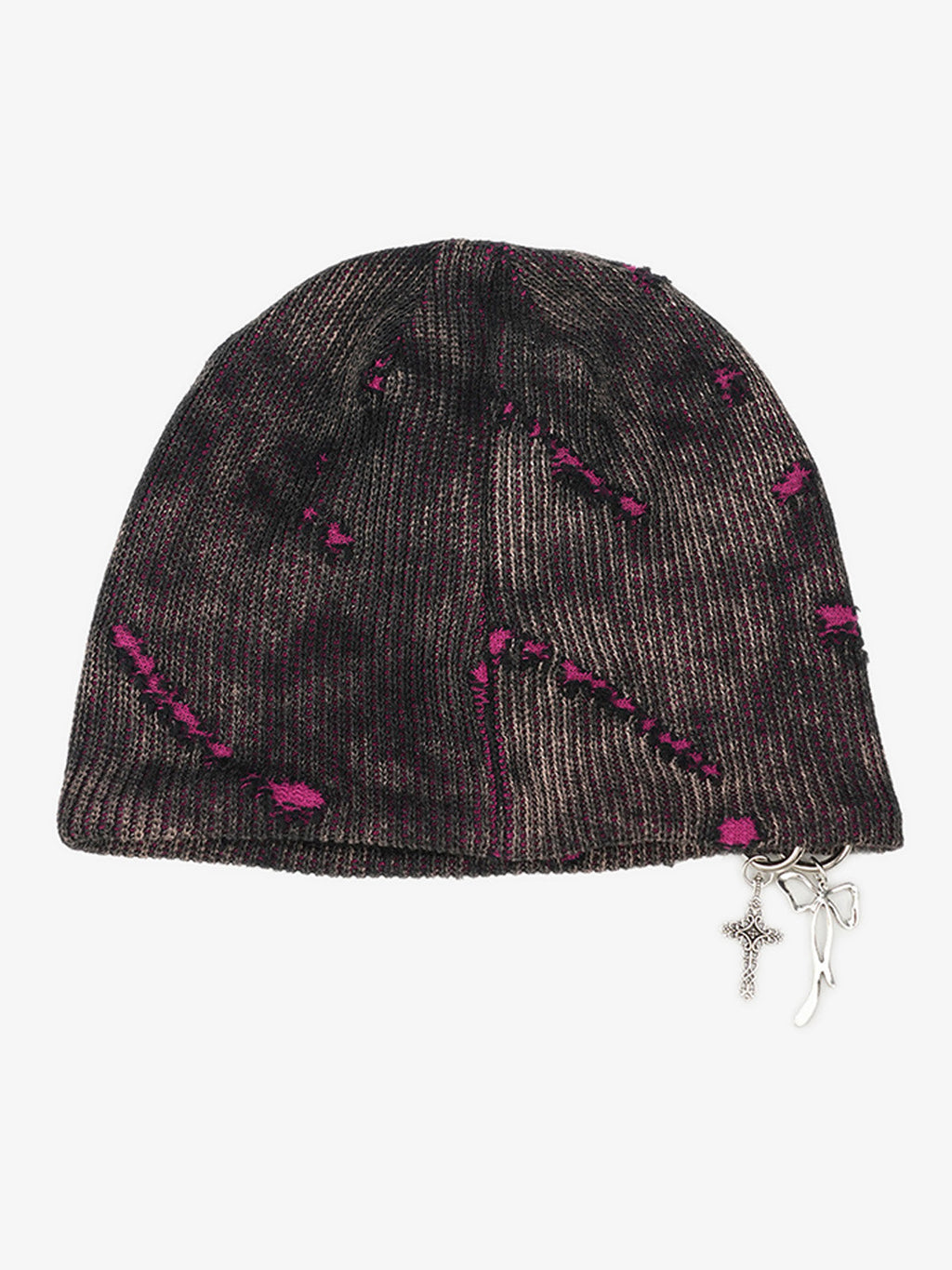 Retro Wasteland Style Distressed Knit Hanging Charm Beanie