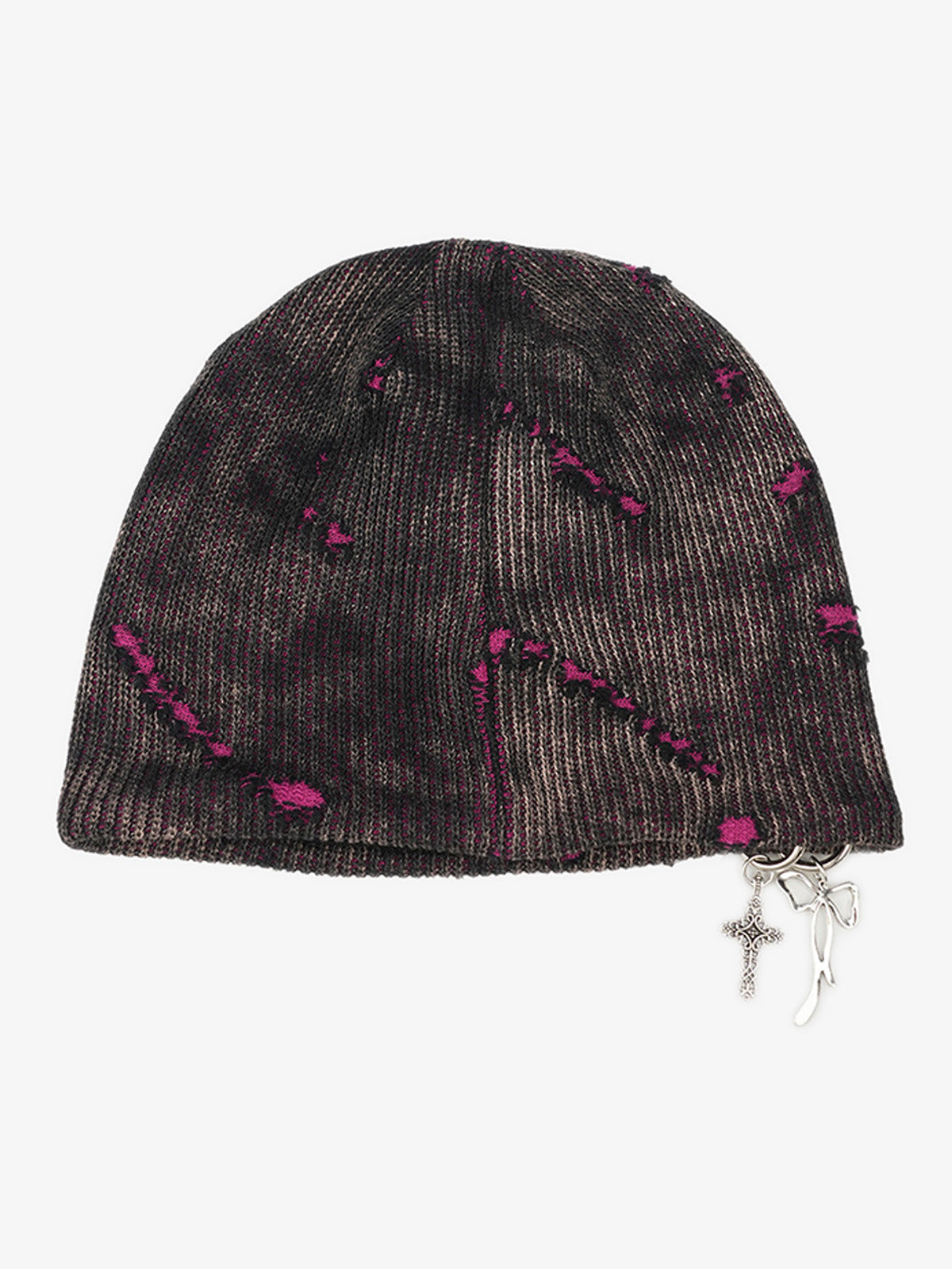 Retro Wasteland Style Distressed Knit Hanging Charm Beanie