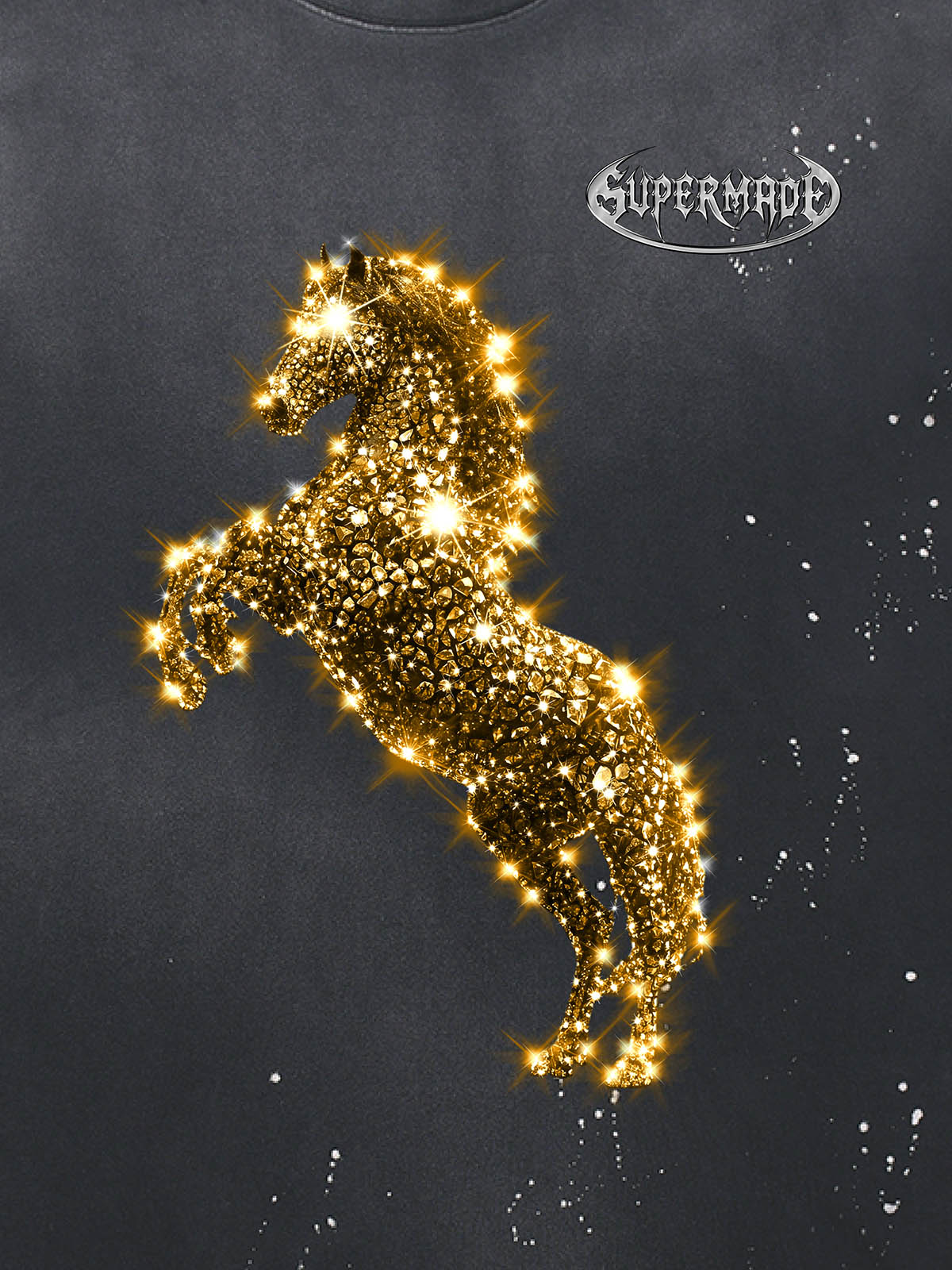 Vintage Wash Glitter Horse Pattern Splash Ink T-Shirt