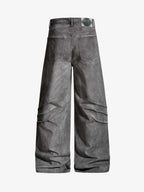 Washed Pleated Baggy Jeans