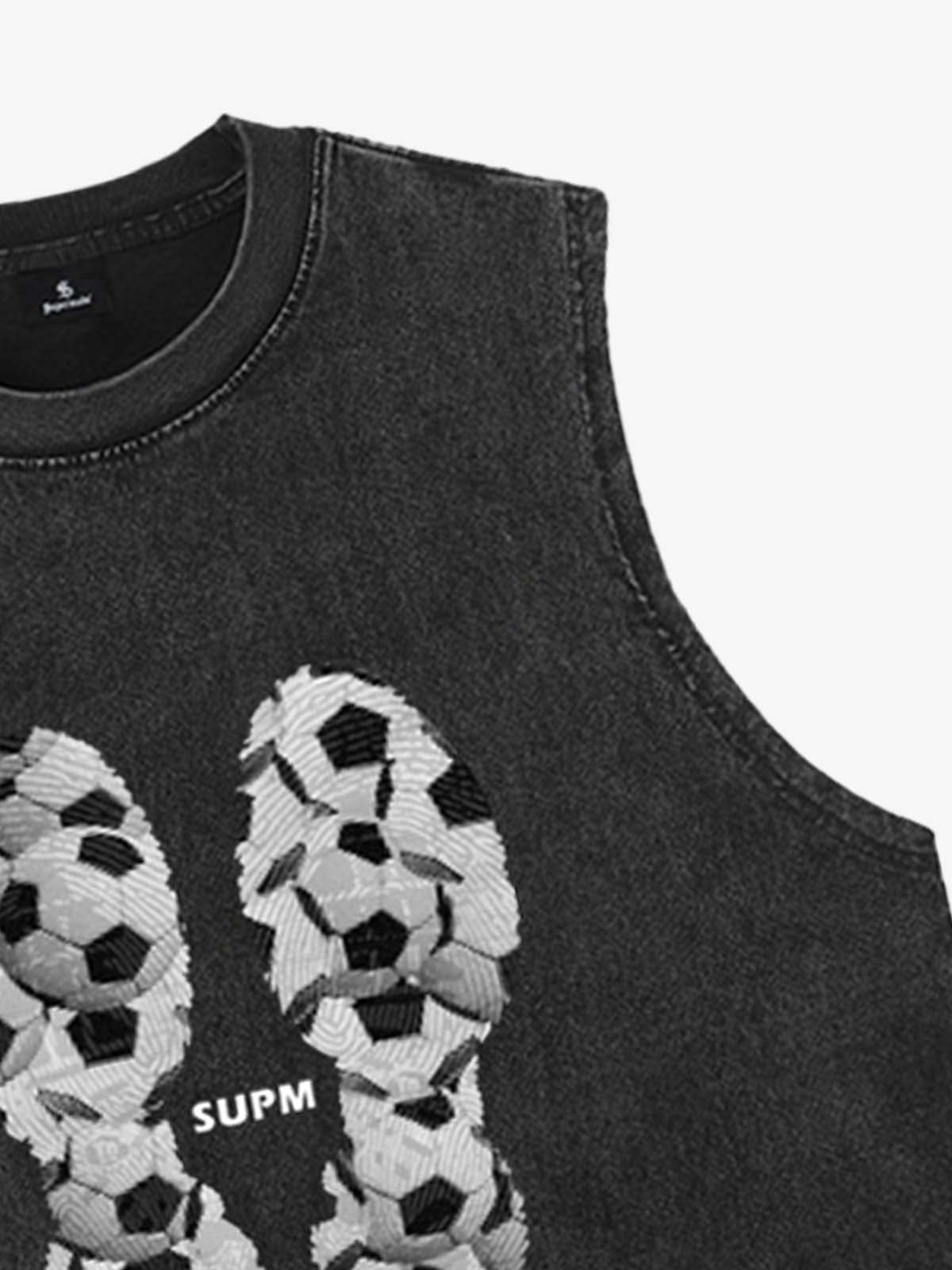 Soccer Ball Footprint Graphic Sleeveless T-Shirt