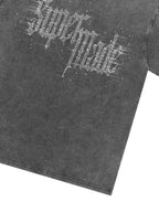 Washed Gothic Letter Imitation Diamond T-Shirt