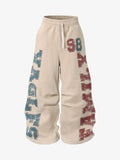 Retro Color-Block Letter Print Baggy Pants