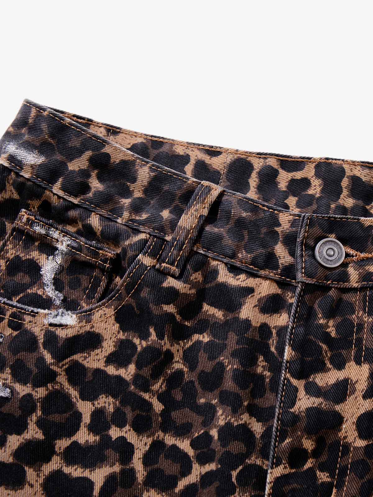 Bold Leopard Print Distressed Wide-Leg Jeans