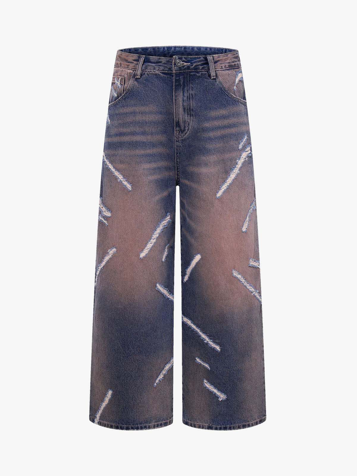 Slash Distressed Washed Denim Jeans