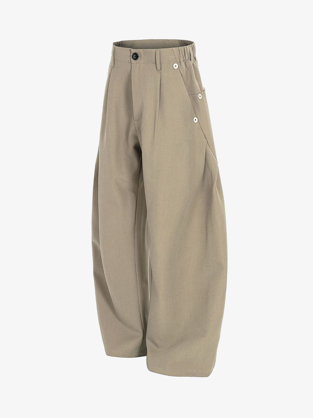 Structured Panel Pleated Wide Leg Barrel Pants