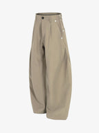 Structured Panel Pleated Wide Leg Barrel Pants