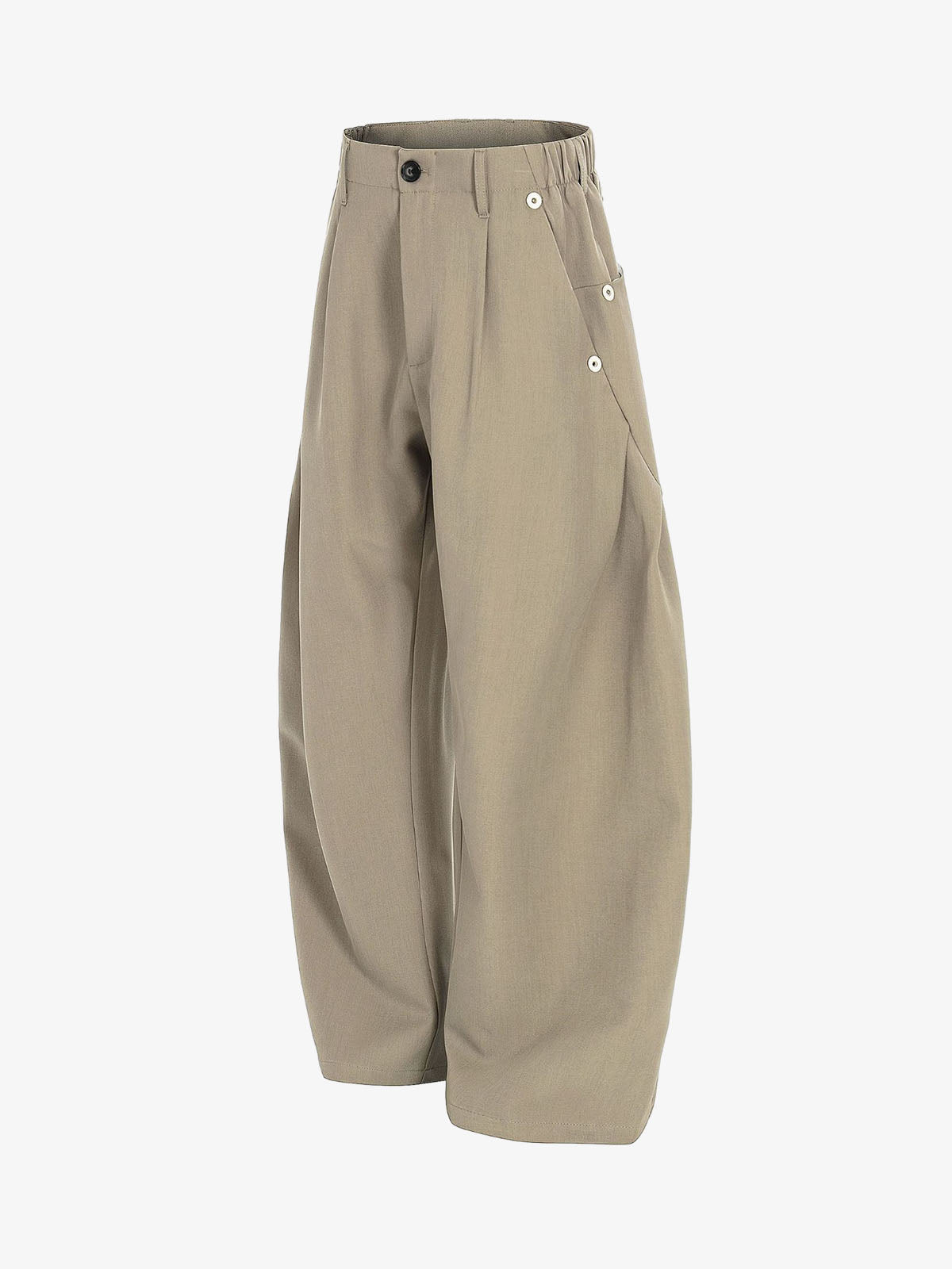 Structured Panel Pleated Wide Leg Barrel Pants