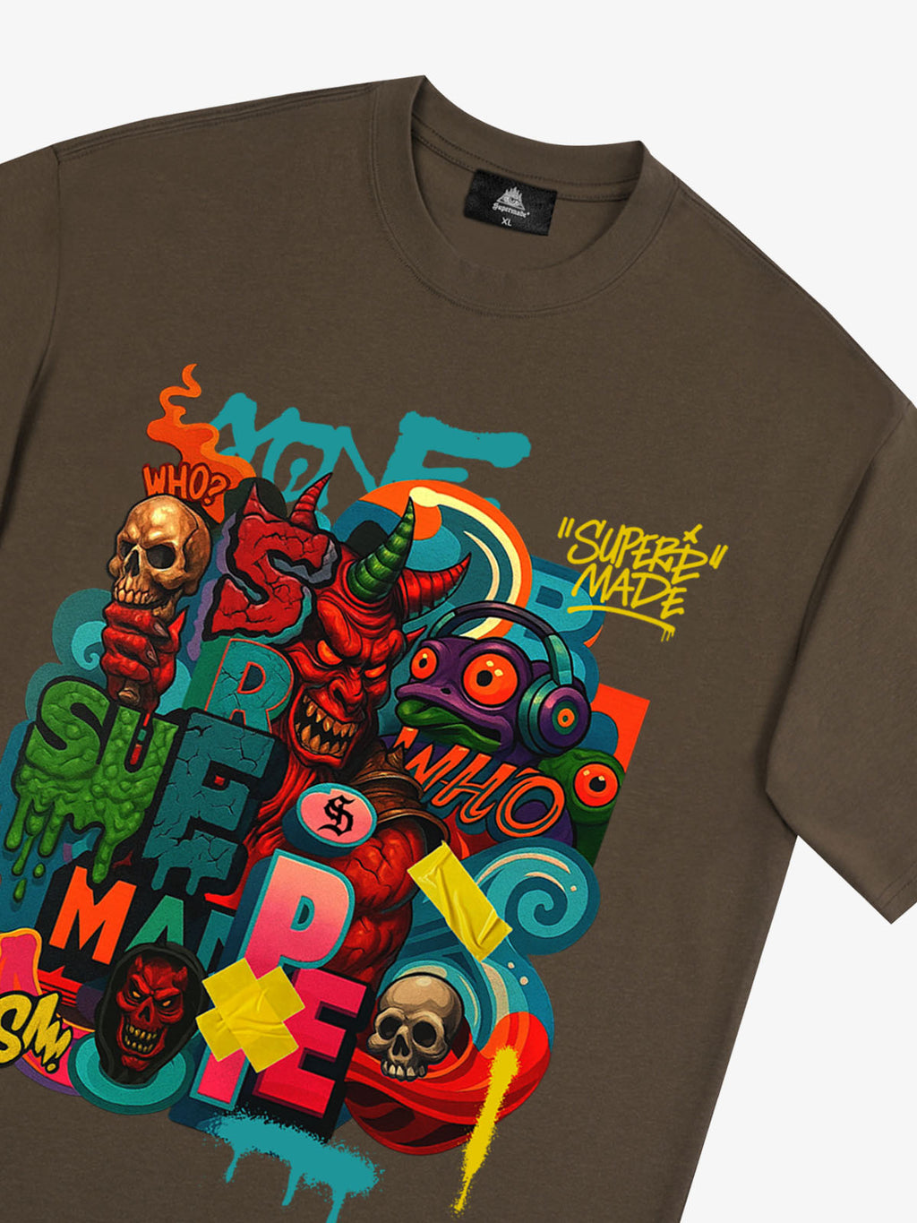 Trendy Multicolor Graffiti Skull Graphic T-Shirt