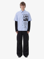 Vintage Illustration Striped Faux Two-Piece Shirt