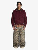 Retro Suede Faux Fur Collar Fleece Lined Bomber Jacket